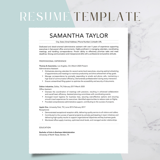 ATS-Friendly Resume Template for Google Docs, Word, Pages - Digital Download (Style 101)