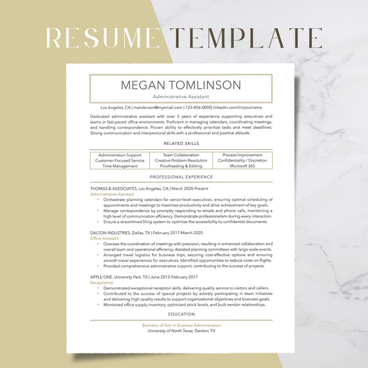 ATS-Friendly Resume Template for Google Docs, Word, Pages - Digital Download (Style 103)