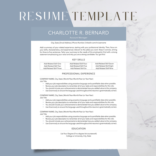 ATS-Friendly Resume Template for Google Docs, Word, Pages - Digital Download (Style 109)